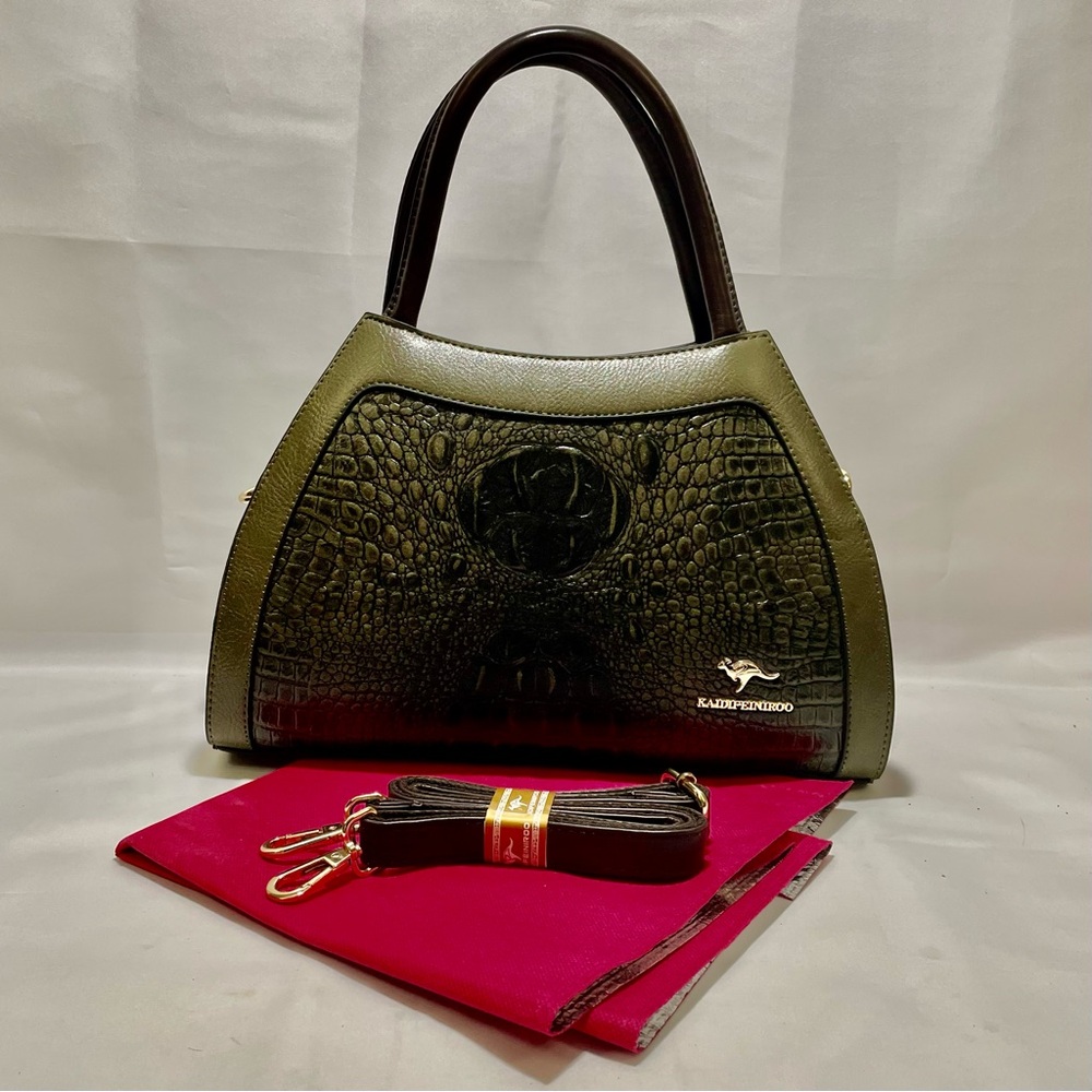 Kaidifeiniroo Croc-Embossed Gradient Olive Green & Brown Tote/Crossbody, NWOT
